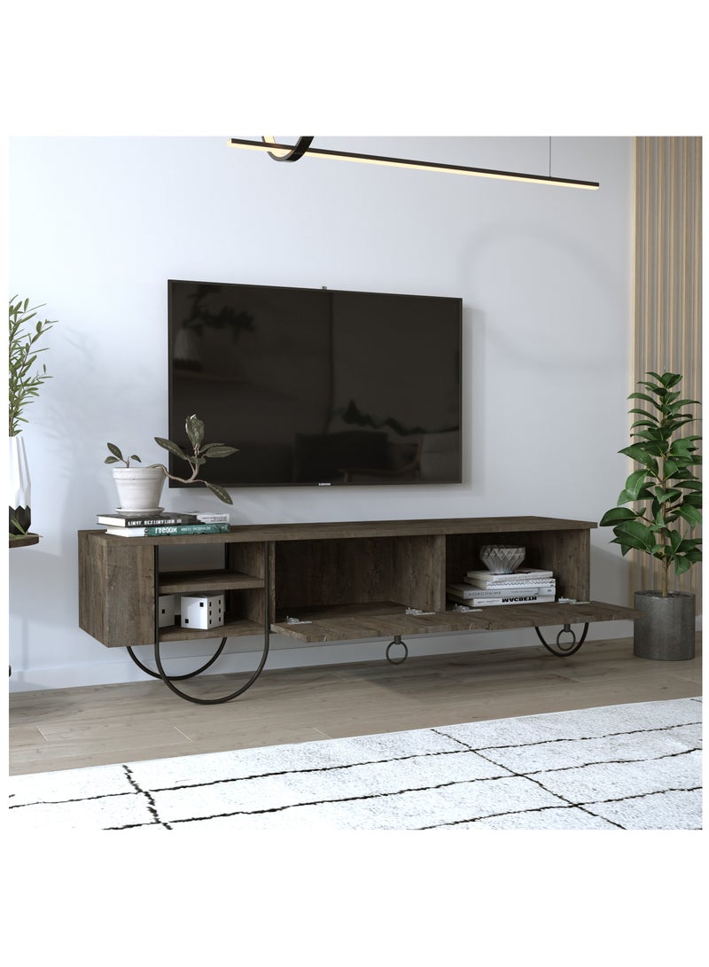 موراه حامل تلفزيون موراه هوم نورفولك، بابان، مساحة تخزين، رفان، حتى 60 بوصة | حامل تلفزيون عصري بأرجل معدنية | خزانة غرفة المعيشة | 151×35.6×43.6 سم (بني غامق) - Image 2