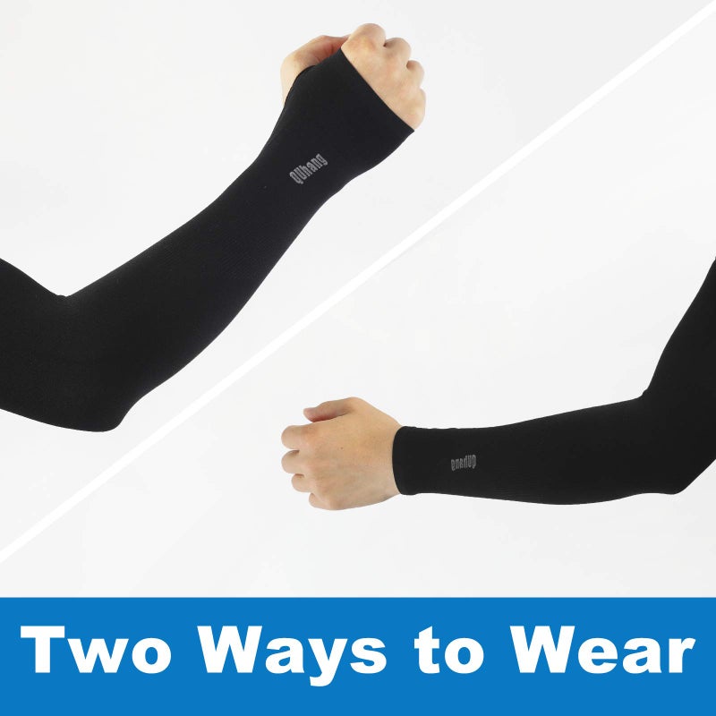 QUhang 6 Pairs Arm Compression Sleeves for Women Men Outdoor UPF50 UV Protection Sun Sleeves Cooling Tattoo Black Sleeves with Thumb Hole - Image 5