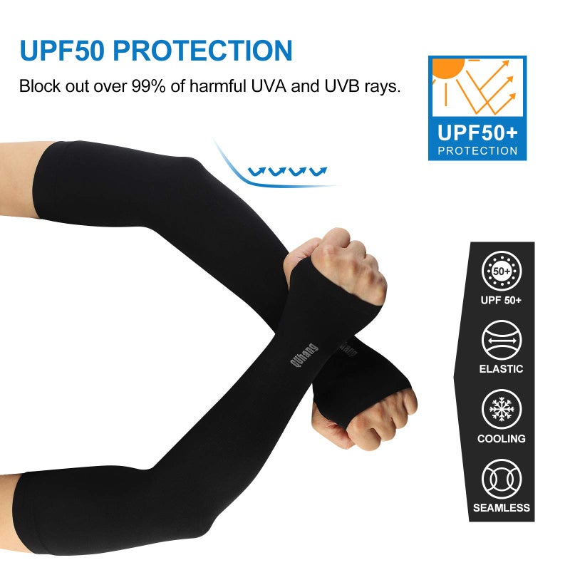 QUhang 6 Pairs Arm Compression Sleeves for Women Men Outdoor UPF50 UV Protection Sun Sleeves Cooling Tattoo Black Sleeves with Thumb Hole - Image 3