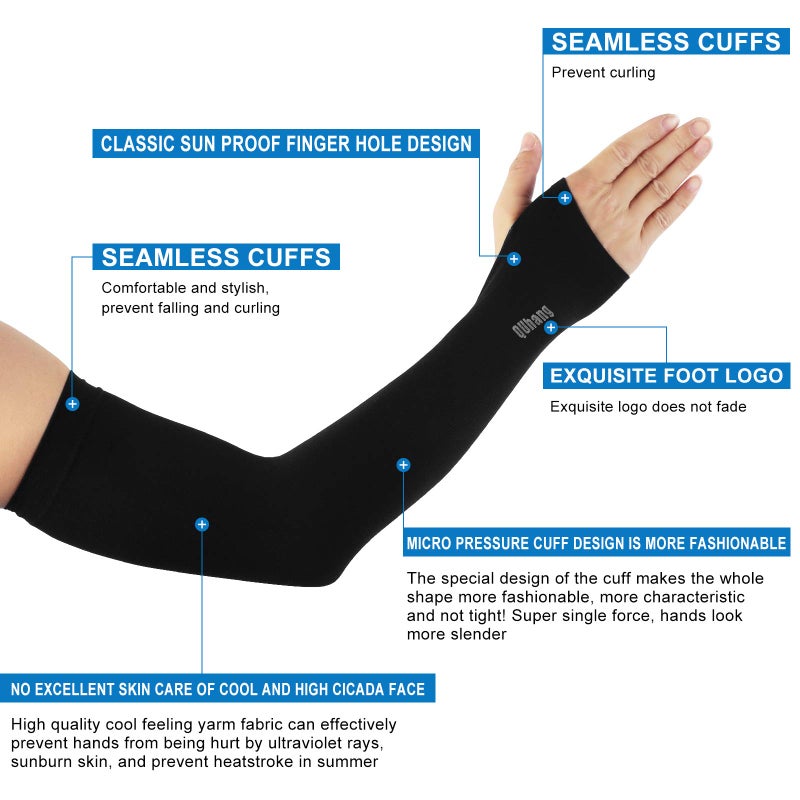 QUhang 6 Pairs Arm Compression Sleeves for Women Men Outdoor UPF50 UV Protection Sun Sleeves Cooling Tattoo Black Sleeves with Thumb Hole - Image 2