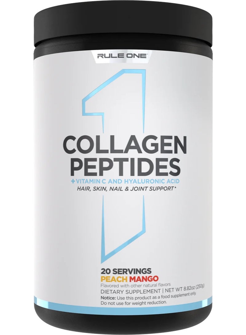 RULE 1 Ruleone, Collagen Peptides+Vitamin C & Hyaluronic Acid, Hair Skin Nail and Joint Support, Peach Mango, 250g, 20 Servings - Image 1