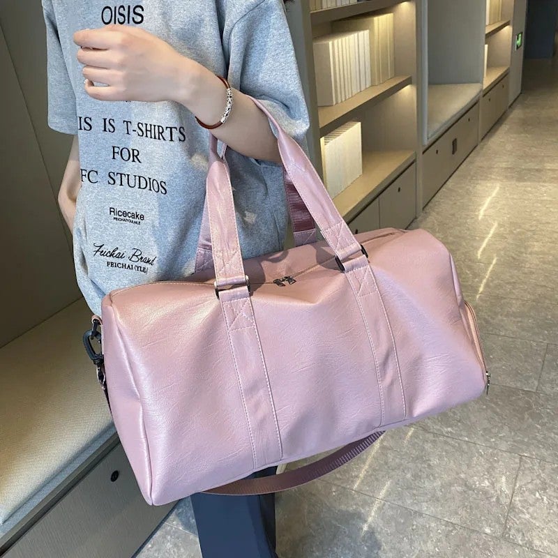 Bluejw Unisex PU Leather Sports Duffel Bag Gym Weekender Travel Handbag with Shoe Compartment - Image 4