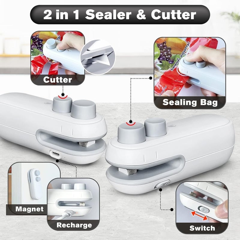 STOCKZONE Portable Mini Sealing Machine 2 in 1 USB Rechargeable Magnetic Bag Sealer Heat Seal with Cutter, Plastic Bags Packing Machine Home Appliances (multicolor) - Image 3