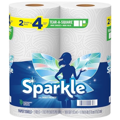 Sparkle Tear-A-Square Paper Towels, 2 Double Rolls = 4 Regular Rolls, Customizable Sheet Size Paper Towel - Image 1