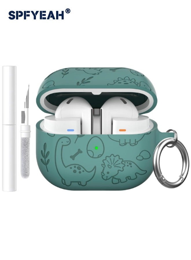 SPFYEAH Samsung Galaxy Buds 3 / Buds 3 Pro Case, Soft Silicone Engraved Pattern Protective Cover with Keychain & Cleaning kit, Shockproof Drop Proof Case for Samsung Galaxy Buds 3 & 3 Pro (2024), Dinosaur Green  - Image 1