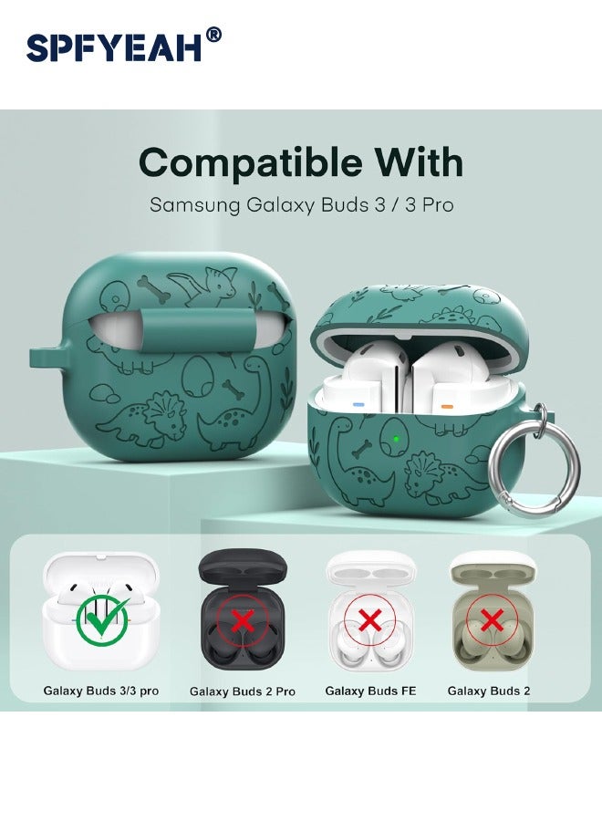 SPFYEAH Samsung Galaxy Buds 3 / Buds 3 Pro Case, Soft Silicone Engraved Pattern Protective Cover with Keychain & Cleaning kit, Shockproof Drop Proof Case for Samsung Galaxy Buds 3 & 3 Pro (2024), Dinosaur Green  - Image 2