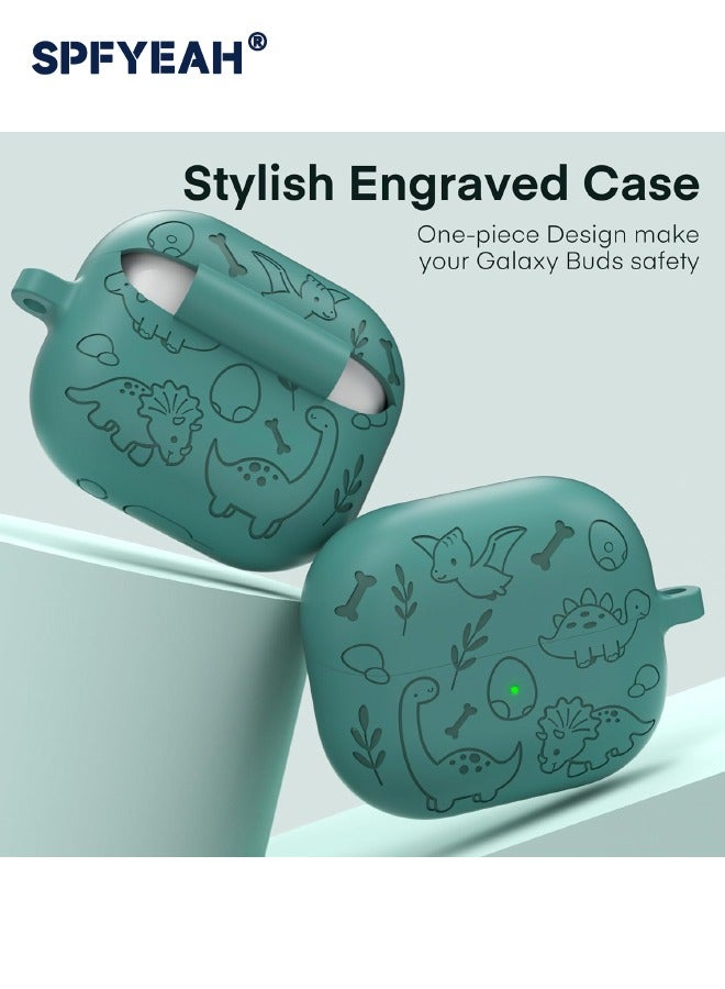 SPFYEAH Samsung Galaxy Buds 3 / Buds 3 Pro Case, Soft Silicone Engraved Pattern Protective Cover with Keychain & Cleaning kit, Shockproof Drop Proof Case for Samsung Galaxy Buds 3 & 3 Pro (2024), Dinosaur Green  - Image 3