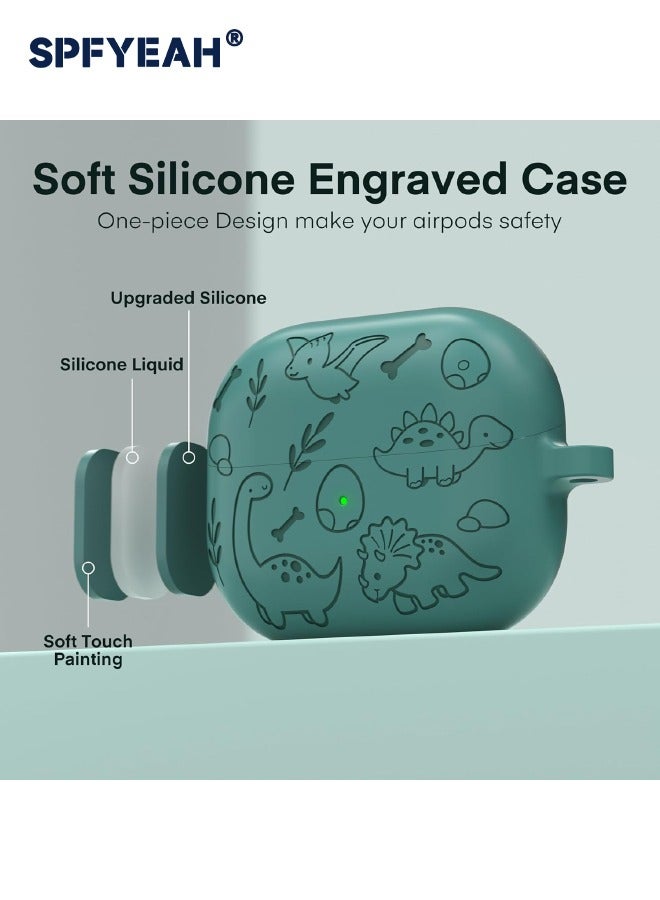 SPFYEAH Samsung Galaxy Buds 3 / Buds 3 Pro Case, Soft Silicone Engraved Pattern Protective Cover with Keychain & Cleaning kit, Shockproof Drop Proof Case for Samsung Galaxy Buds 3 & 3 Pro (2024), Dinosaur Green  - Image 4