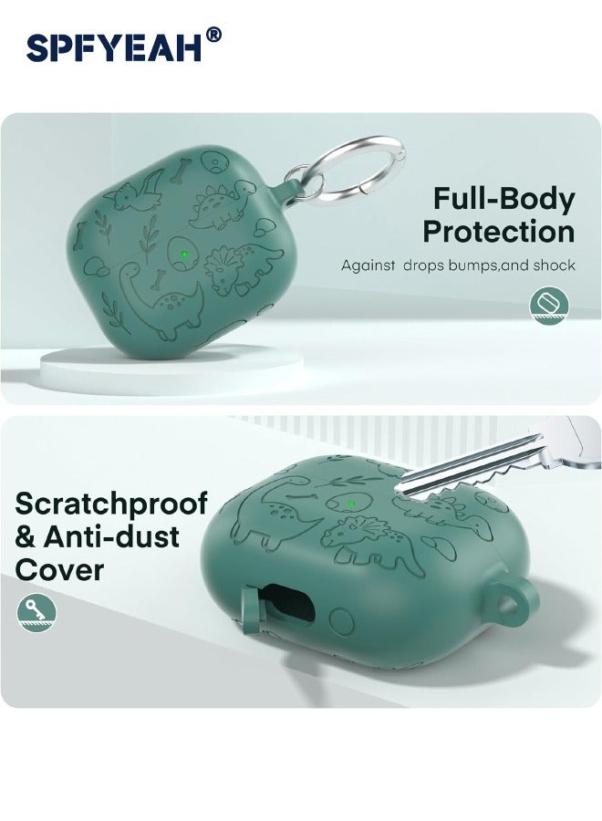 SPFYEAH Samsung Galaxy Buds 3 / Buds 3 Pro Case, Soft Silicone Engraved Pattern Protective Cover with Keychain & Cleaning kit, Shockproof Drop Proof Case for Samsung Galaxy Buds 3 & 3 Pro (2024), Dinosaur Green  - Image 5