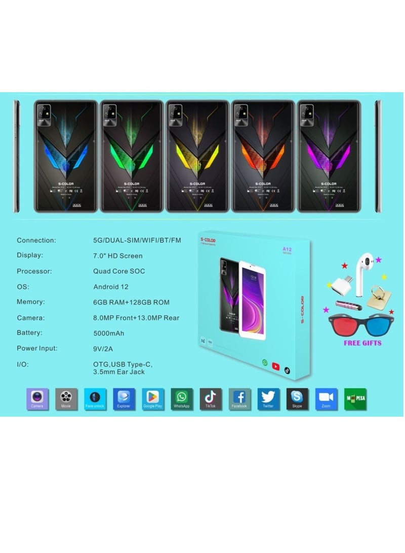 S-Color A12 Android Smart Tablet 7-Inch Dual SIM Multicolor 6GB RAM 128GB ROM 5G - Image 4