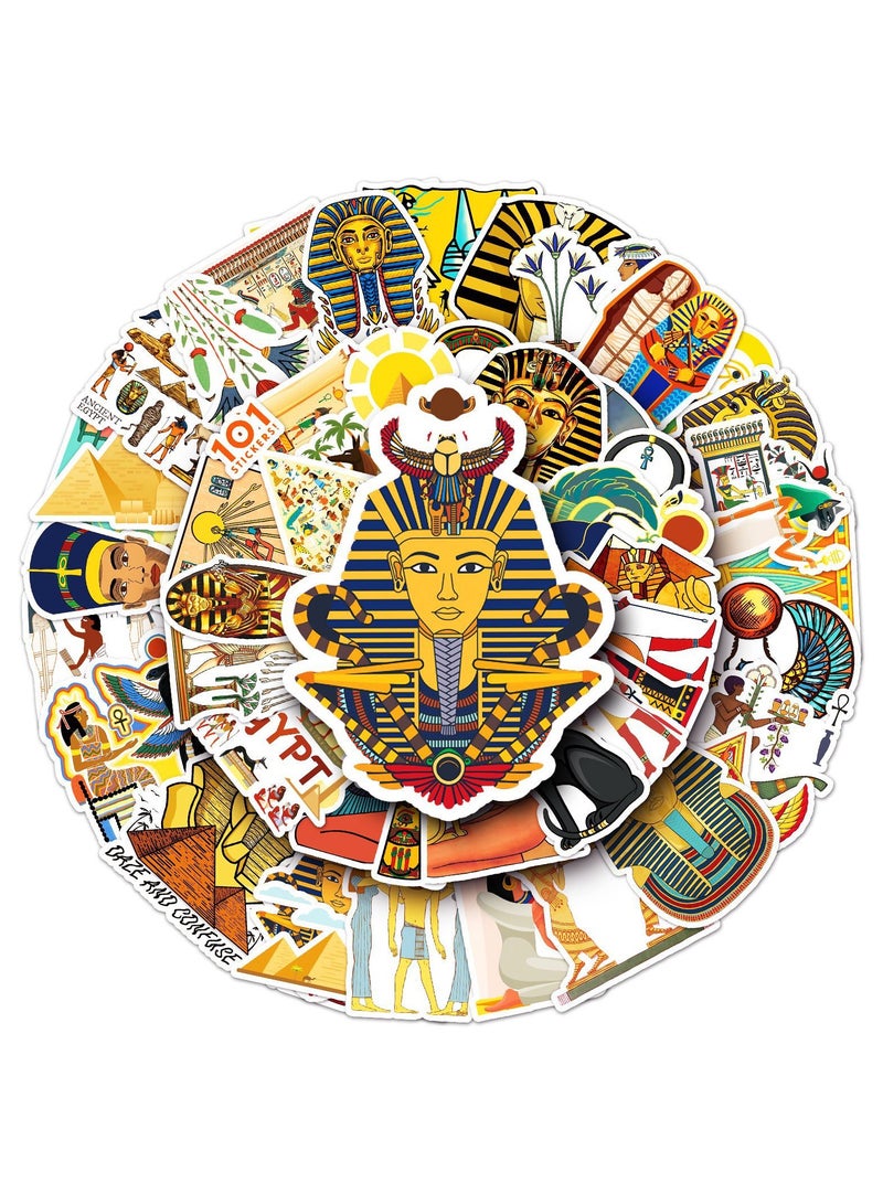 50 Pcs Ancient Egypt Stickers Waterproof Aesthetic Lost Civilizations Pyramid Sphinx Pharaoh Stickers for Water Bottles Laptop Luggage Car Skateboard Waterproof Vinyl Sticker for Kids Boys Girls - Image 1