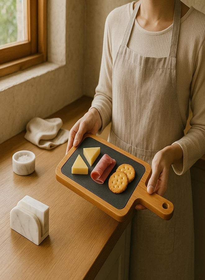 Creative Home Slate and Pine Wood Serving Board with Handle 14.4" x 6.5" | Paddle Cheese Board for Rustic Charcuterie, Tapas, Dessert, Sushi Tray | Unique Kitchen Gift for Hosts - Image 2