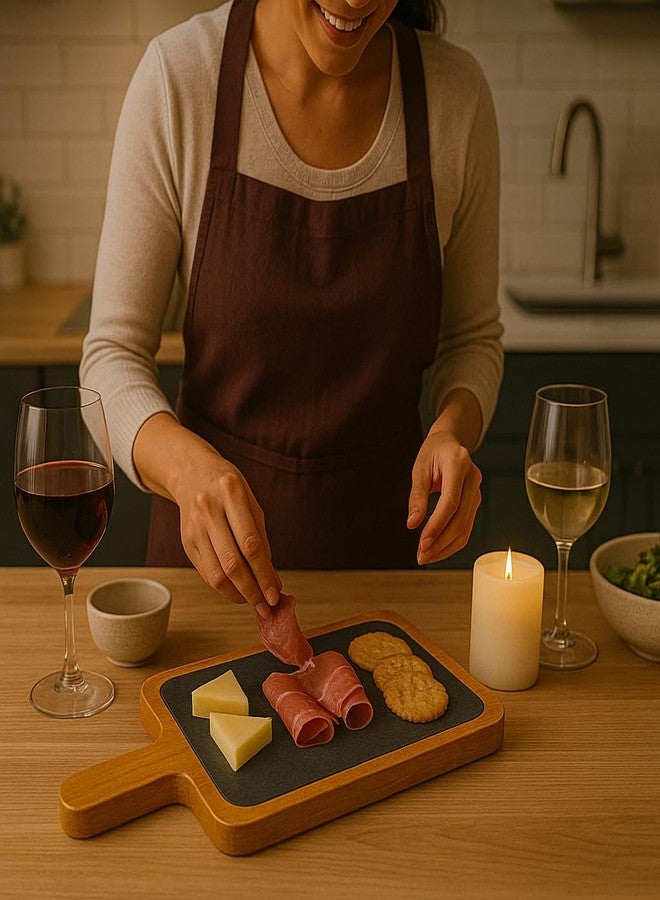 Creative Home Slate and Pine Wood Serving Board with Handle 14.4" x 6.5" | Paddle Cheese Board for Rustic Charcuterie, Tapas, Dessert, Sushi Tray | Unique Kitchen Gift for Hosts - Image 5