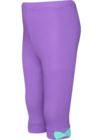 Lovetti Light Purple Basic Girl Bow Knee Length Leggings Capri 