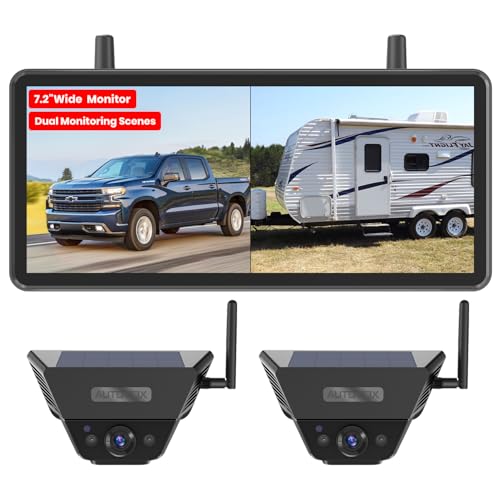 AUTO-VOX Solar Backup Camera Wireless for RVs and Trailers No-Installation - 7.2" HD 1080P Monitor,Dual Camera System, Strong Magnetic Scratch-Proof Rear View Camera for Trucks, Campers, SUVs, and Cars - Image 1