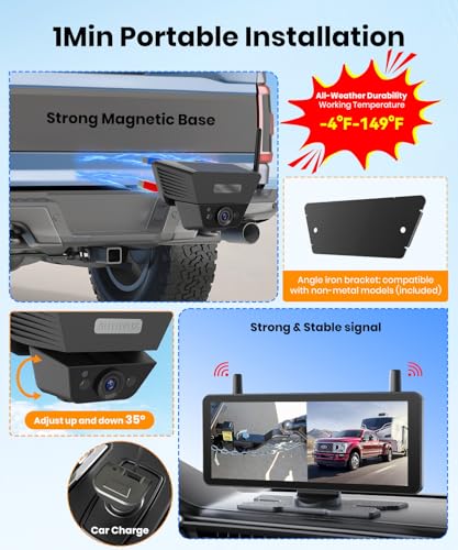 AUTO-VOX Solar Backup Camera Wireless for RVs and Trailers No-Installation - 7.2" HD 1080P Monitor,Dual Camera System, Strong Magnetic Scratch-Proof Rear View Camera for Trucks, Campers, SUVs, and Cars - Image 2