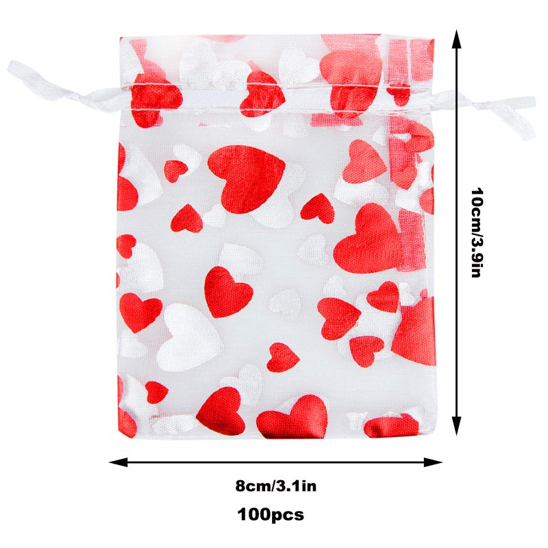 Bskifnn 100Pcs Love Heart Printed Valentine Candy Bags Organza Bags Gift Jewelry Bags For Wedding Valentine'S Day Mother'S Day Party 8X10Cm - Image 2