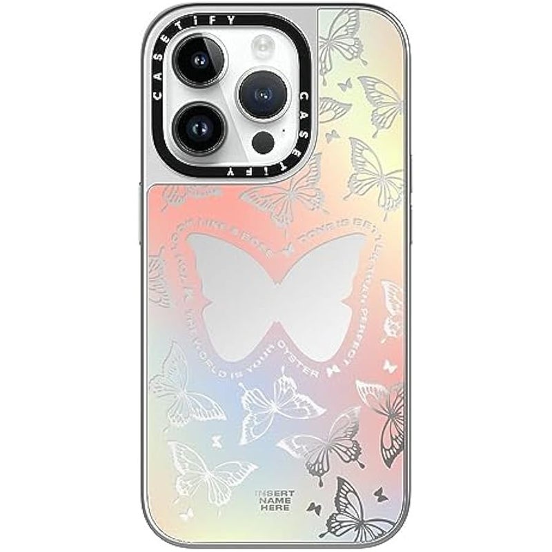 Casetify Mirror Case for iPhone 15 Pro 【Reflective / 4.9ft Drop Protection/Compatible with Magsafe】 - You Give Me erflies - Silver On Silver - Image 1