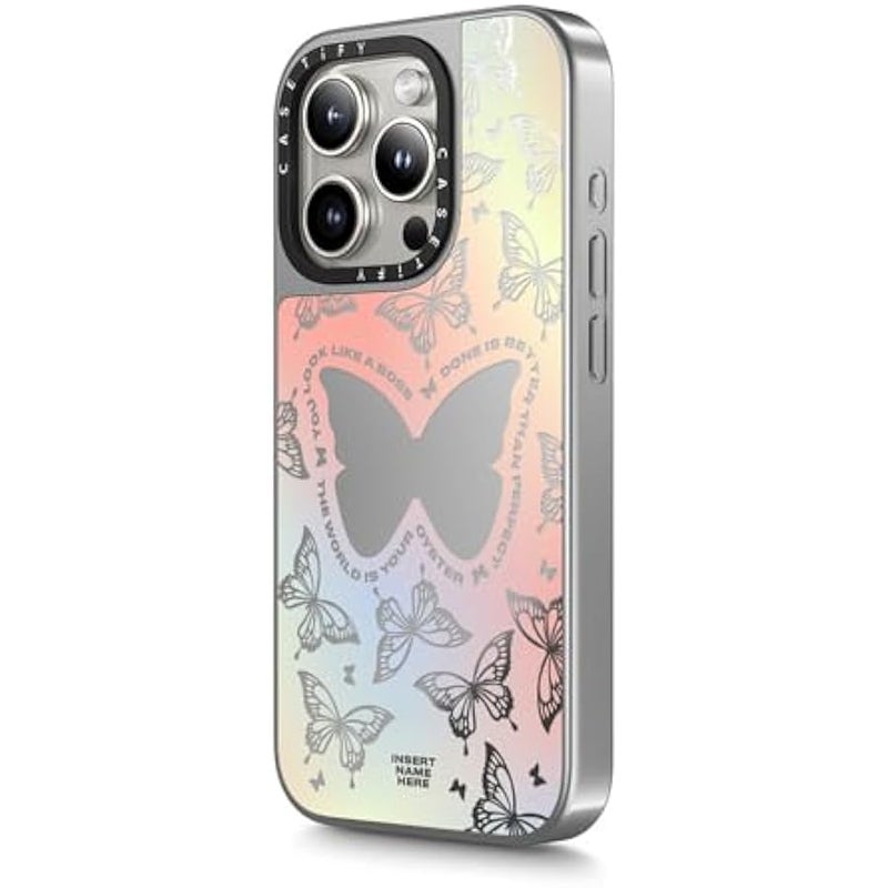 Casetify Mirror Case for iPhone 15 Pro 【Reflective / 4.9ft Drop Protection/Compatible with Magsafe】 - You Give Me erflies - Silver On Silver - Image 5