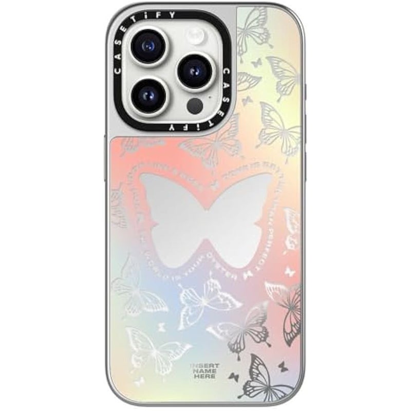 Casetify Mirror Case for iPhone 15 Pro 【Reflective / 4.9ft Drop Protection/Compatible with Magsafe】 - You Give Me erflies - Silver On Silver - Image 3