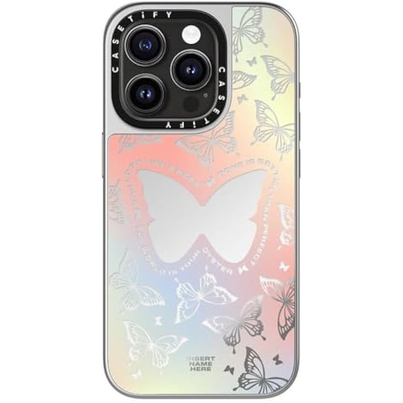 Casetify Mirror Case for iPhone 15 Pro 【Reflective / 4.9ft Drop Protection/Compatible with Magsafe】 - You Give Me erflies - Silver On Silver - Image 4