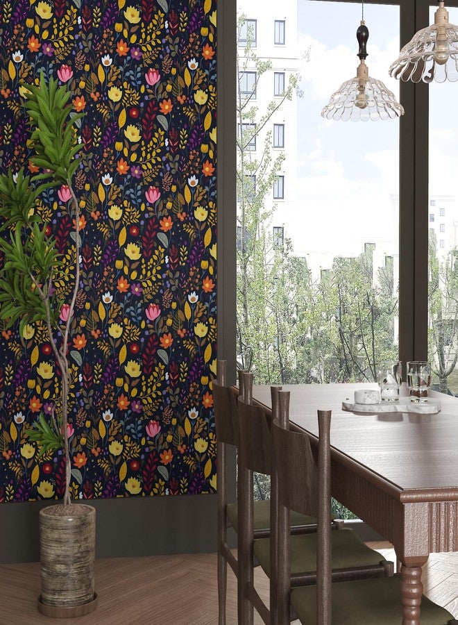 BOKEBEVE Colorful Black Floral Contact Paper,Peel and Stick Wallpaper Vintage,Self Adhesive Removable Stick on Cabinet Countertop Liner Walls Renter Friendly 17.5 x 118In - Image 2