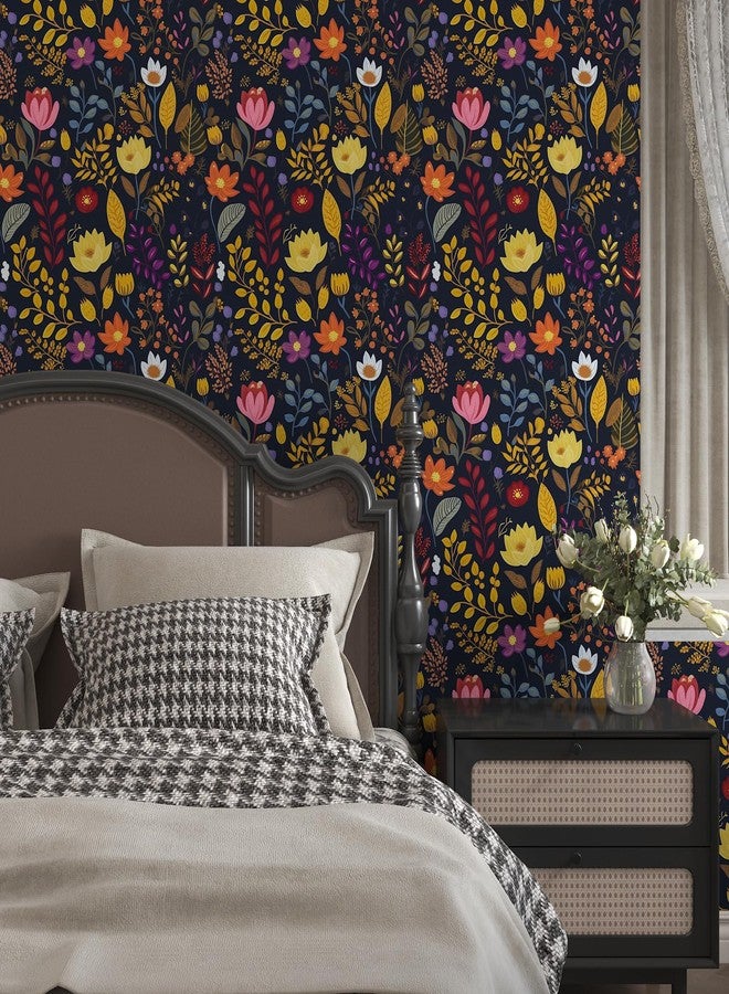 BOKEBEVE Colorful Black Floral Contact Paper,Peel and Stick Wallpaper Vintage,Self Adhesive Removable Stick on Cabinet Countertop Liner Walls Renter Friendly 17.5 x 118In - Image 4