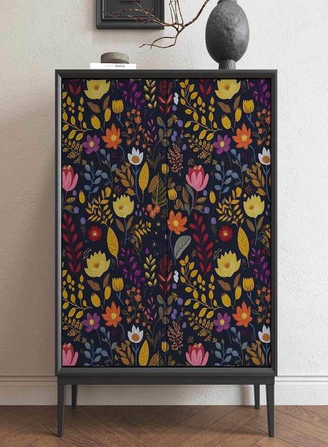 BOKEBEVE Colorful Black Floral Contact Paper,Peel and Stick Wallpaper Vintage,Self Adhesive Removable Stick on Cabinet Countertop Liner Walls Renter Friendly 17.5 x 118In - Image 5