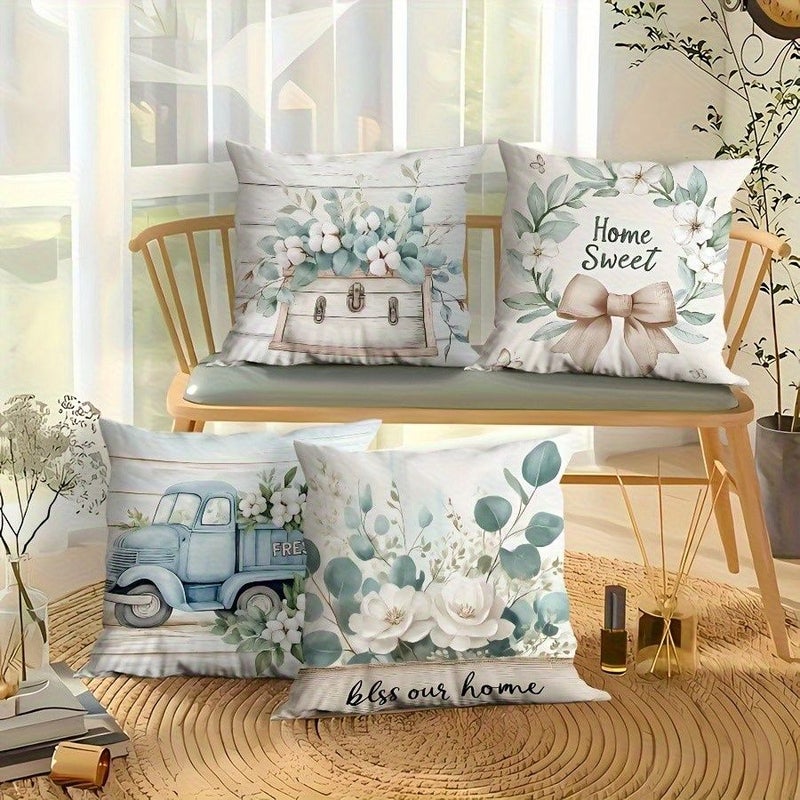 4pcs Double Sided Print 2D Flat Pastoral Short Plush Pillowcase 45x45cm 18x18 inch Soft Cushion Cover For Living Room Bedroom - Image 3