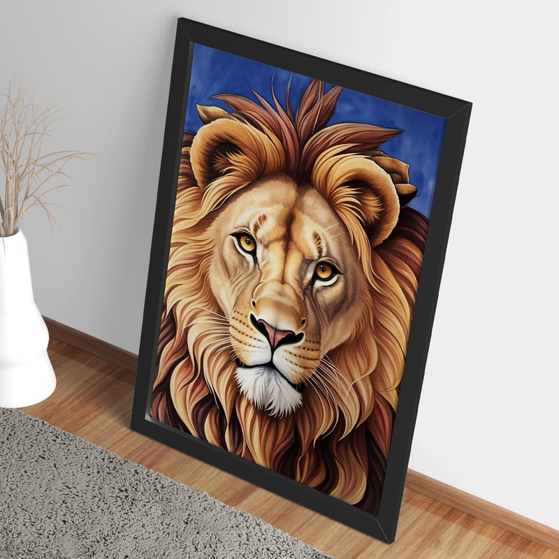 Ritwika's Ritwikas Wild Animal Lion Face Large In Blue Background Original Artwork Poster Framed Painting Perfect For Home Decor and Gift Size 95 x 135 Inch Set of 1  - Image 3
