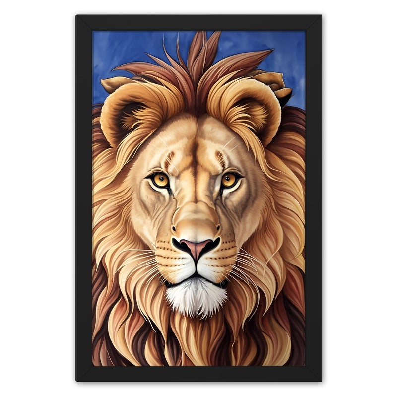 Ritwika's Ritwikas Wild Animal Lion Face Large In Blue Background Original Artwork Poster Framed Painting Perfect For Home Decor and Gift Size 95 x 135 Inch Set of 1  - Image 1