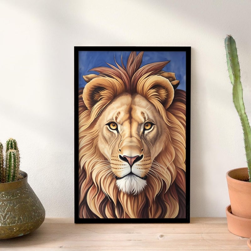 Ritwika's Ritwikas Wild Animal Lion Face Large In Blue Background Original Artwork Poster Framed Painting Perfect For Home Decor and Gift Size 95 x 135 Inch Set of 1  - Image 4
