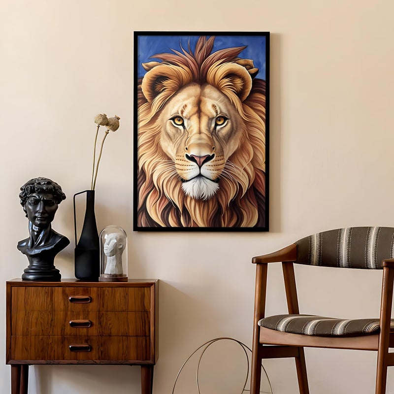 Ritwika's Ritwikas Wild Animal Lion Face Large In Blue Background Original Artwork Poster Framed Painting Perfect For Home Decor and Gift Size 95 x 135 Inch Set of 1  - Image 5