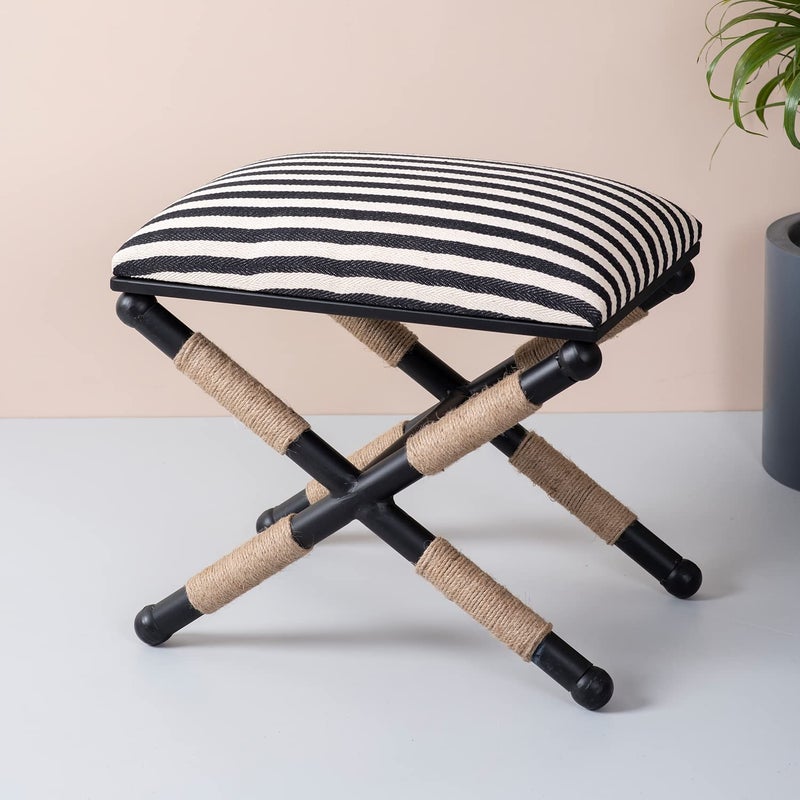 nestroots Metallic footest Sitting stools for Living Room |Set of 1|14 inches in Height |Stripe Black Ottoman for Bedroom - Image 5
