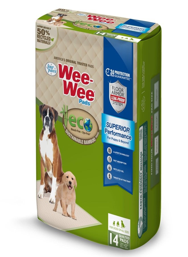 Four Paws Wee-Wee Superior Performance Bamboo Pee Pads for Dogs, Earth Friendly Dog & Puppy Potty Training Pads, Crate Liners, Housebreaking Supplies, 22" x 23" (14 Count) - Image 1