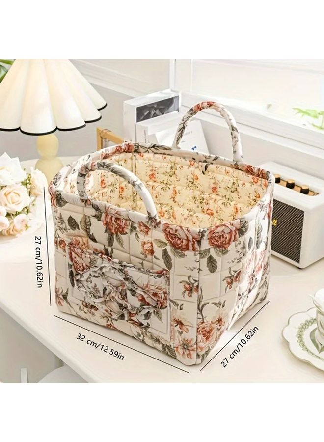 Floral Fabric Storage Basket Vintage Canvas Lingerie Sundries Washable Stackable - Image 4