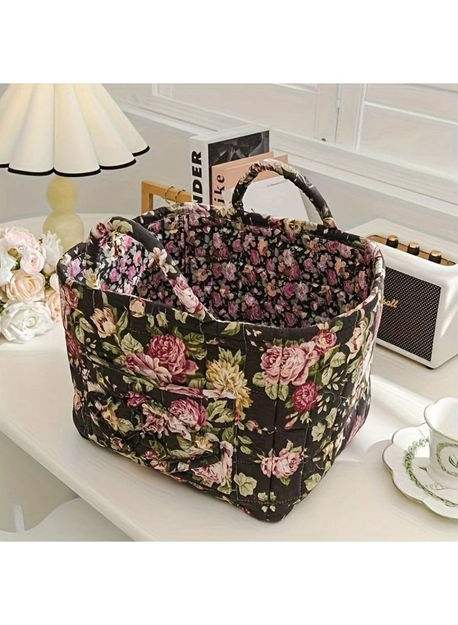 Floral Fabric Storage Basket Vintage Canvas Lingerie Sundries Washable Stackable - Image 3