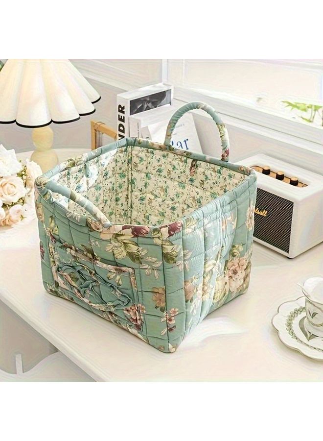 Floral Fabric Storage Basket Vintage Canvas Lingerie Sundries Washable Stackable - Image 2