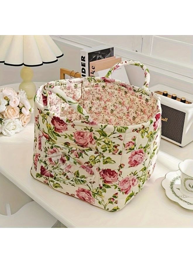 Floral Fabric Storage Basket Vintage Canvas Lingerie Sundries Washable Stackable - Image 5