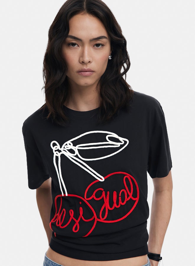 DESIGUAL Cherry embossed T-shirt - Image 3