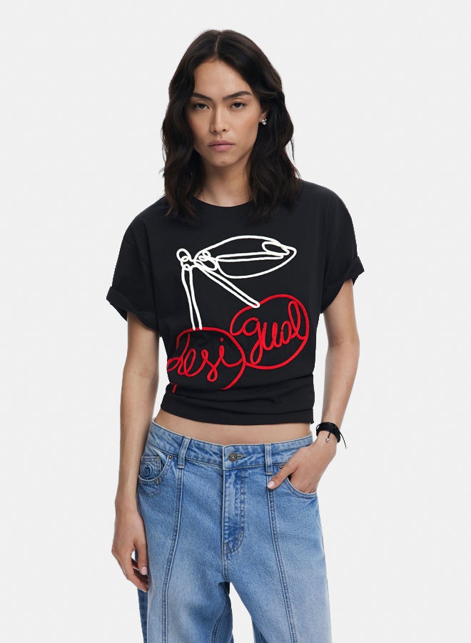DESIGUAL Cherry embossed T-shirt - Image 2