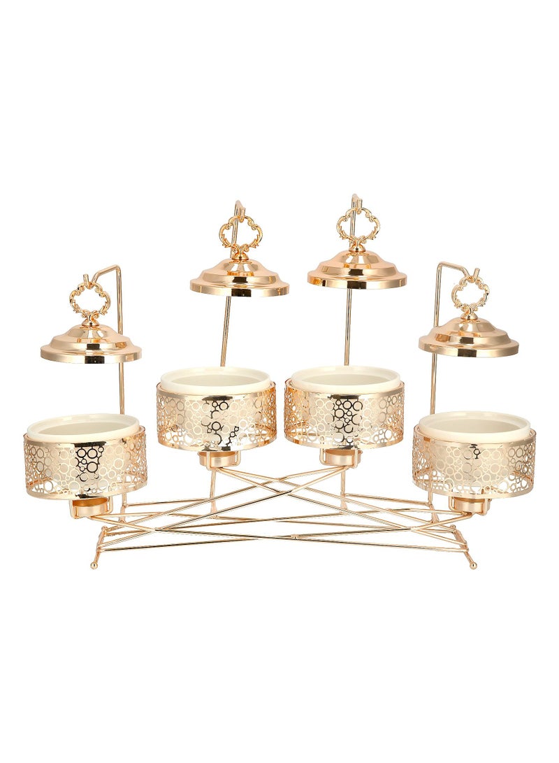La Mesa 4 PCs Round Food Warmer Set with Candle Stand Gold  - Image 2