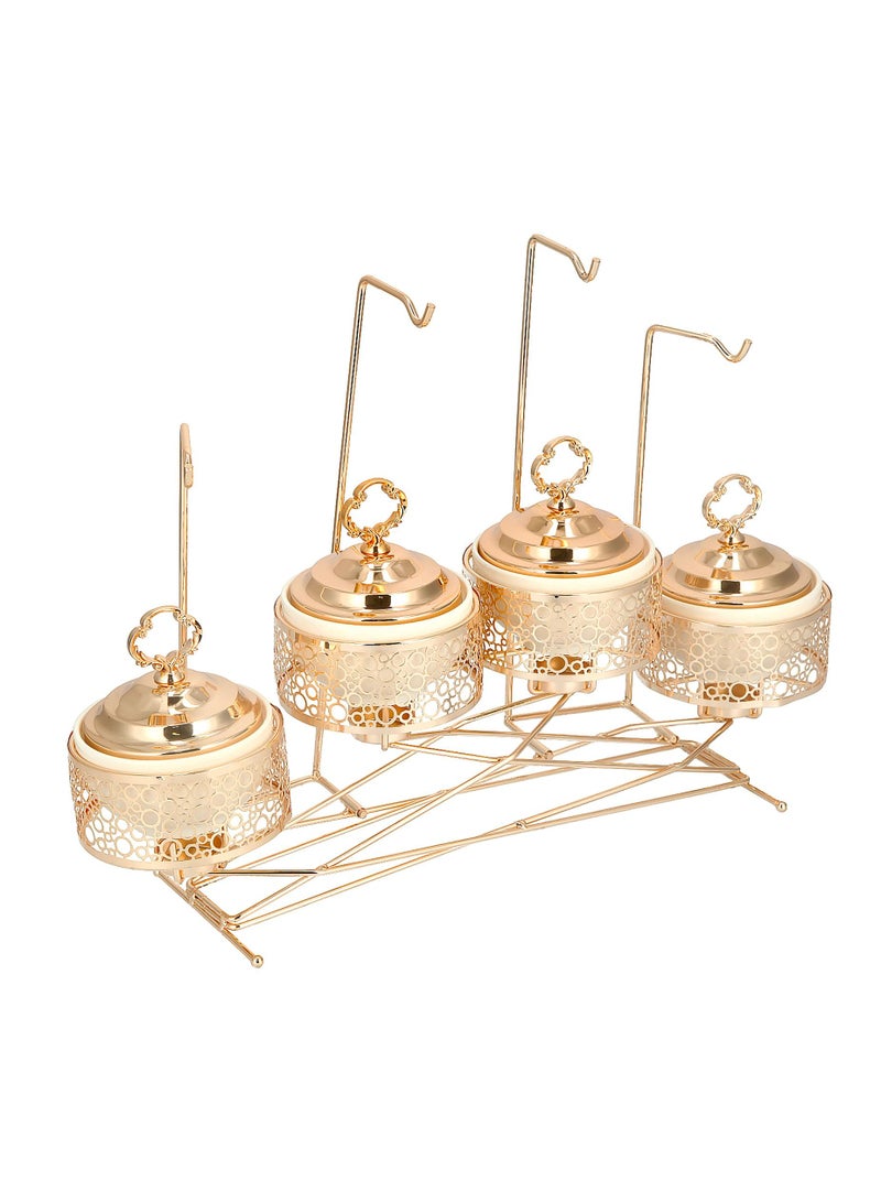 La Mesa 4 PCs Round Food Warmer Set with Candle Stand Gold  - Image 4