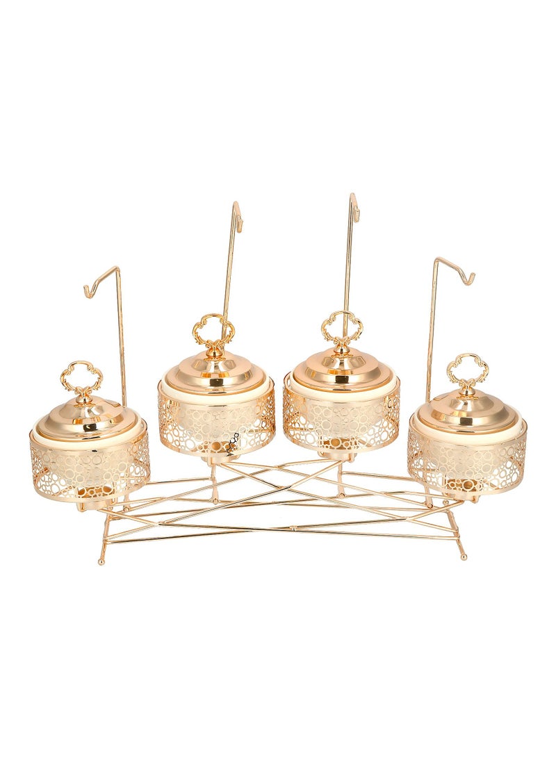 La Mesa 4 PCs Round Food Warmer Set with Candle Stand Gold  - Image 5