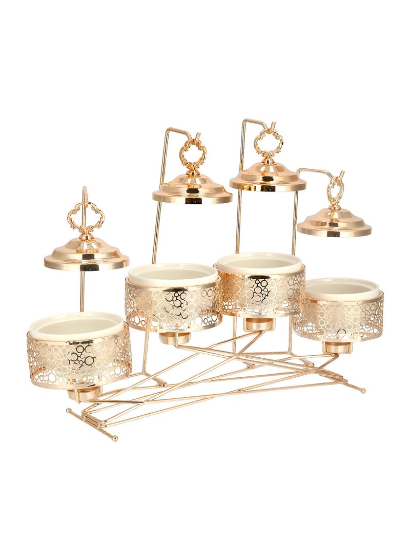 La Mesa 4 PCs Round Food Warmer Set with Candle Stand Gold  - Image 3