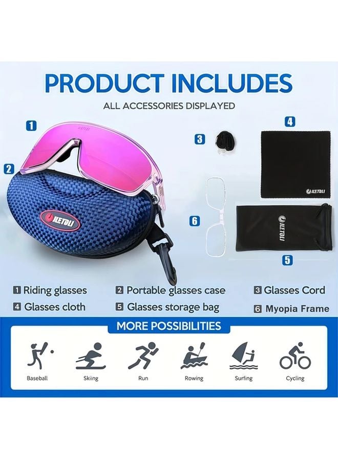 Photochromic Cycling Glasses Pink Purple Windproof Sports Eyewear Lightweight Frame - Image 1