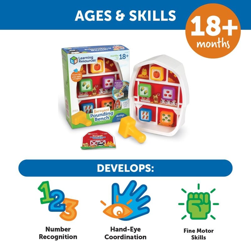 Learning Resources Barnyard Pounding Bench, Farm Animals for Kids,Fine Motor Skills for Ages 18 Months+, Montessori l Toys, Hammer Toy - Image 5