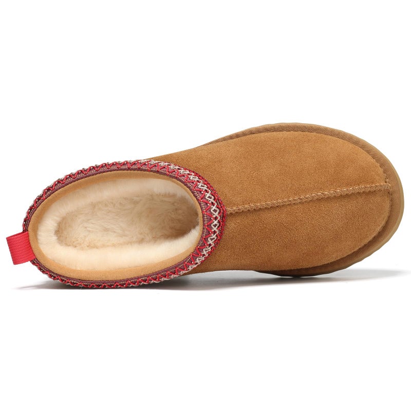 KIDMI Genuine Suede Platform Slippers for Women Fuzzy Winter Warm Shoes Indoor Outdoor, Chestnut 37 - Image 5