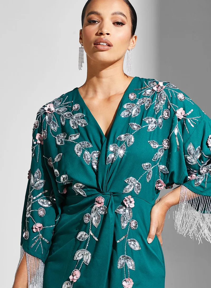 Frock and Frill Floral Fringe Detail Dress