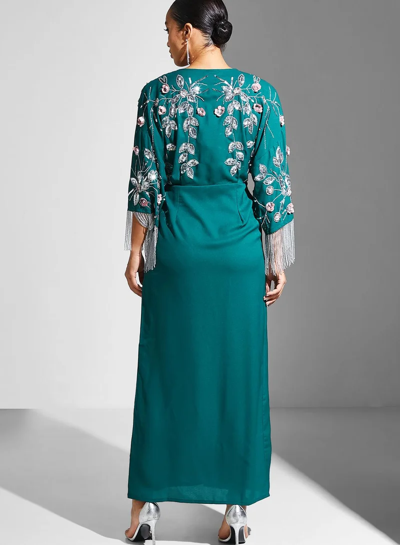 Frock and Frill Floral Fringe Detail Dress